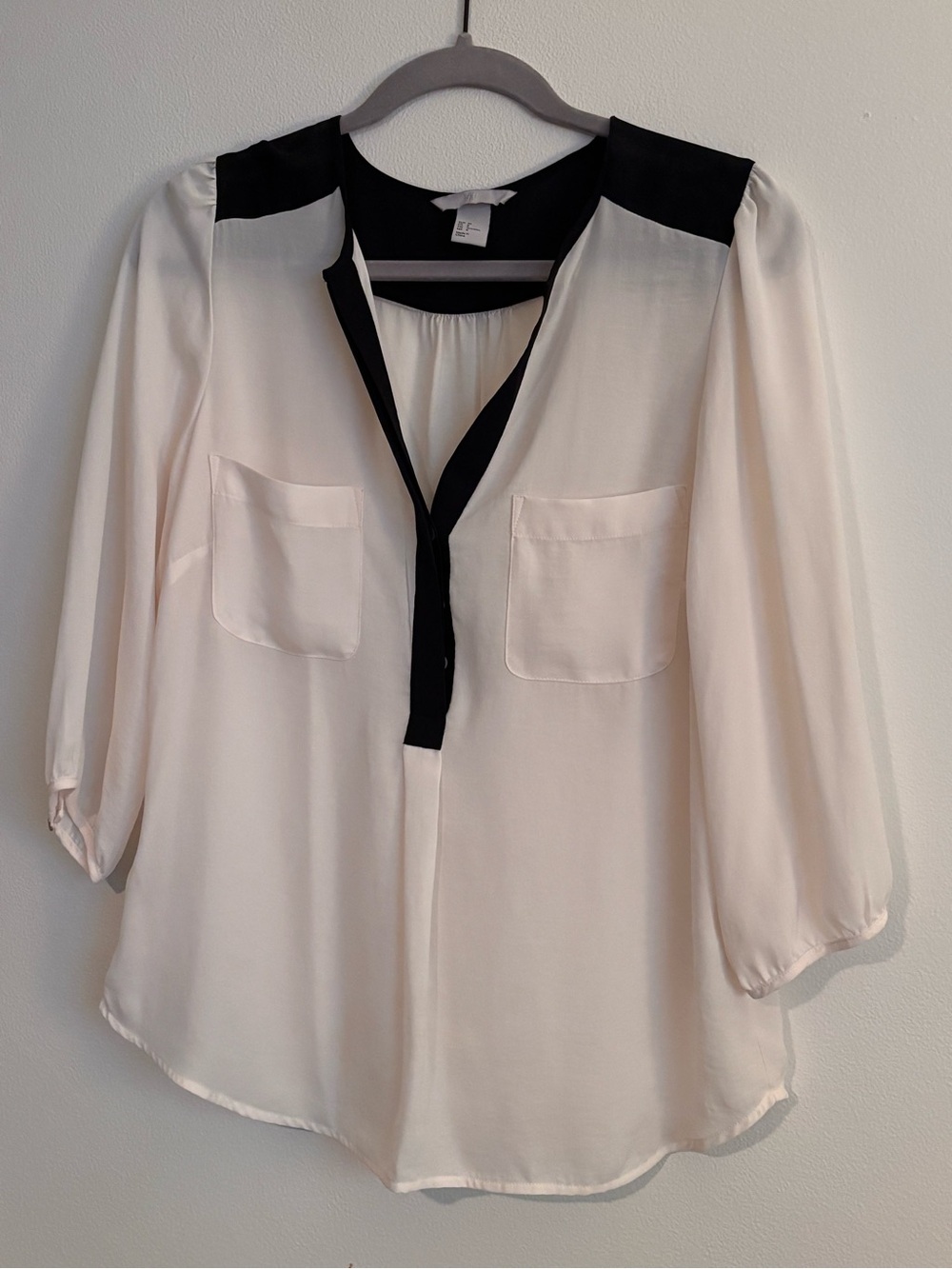 H&M Cream Blouse with Black Trimmed Collar
